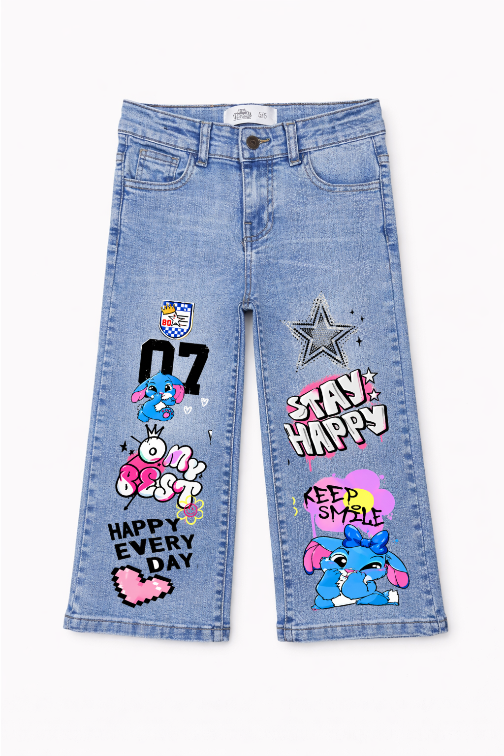 Happy Vibes Graphic Wide Leg Jeans