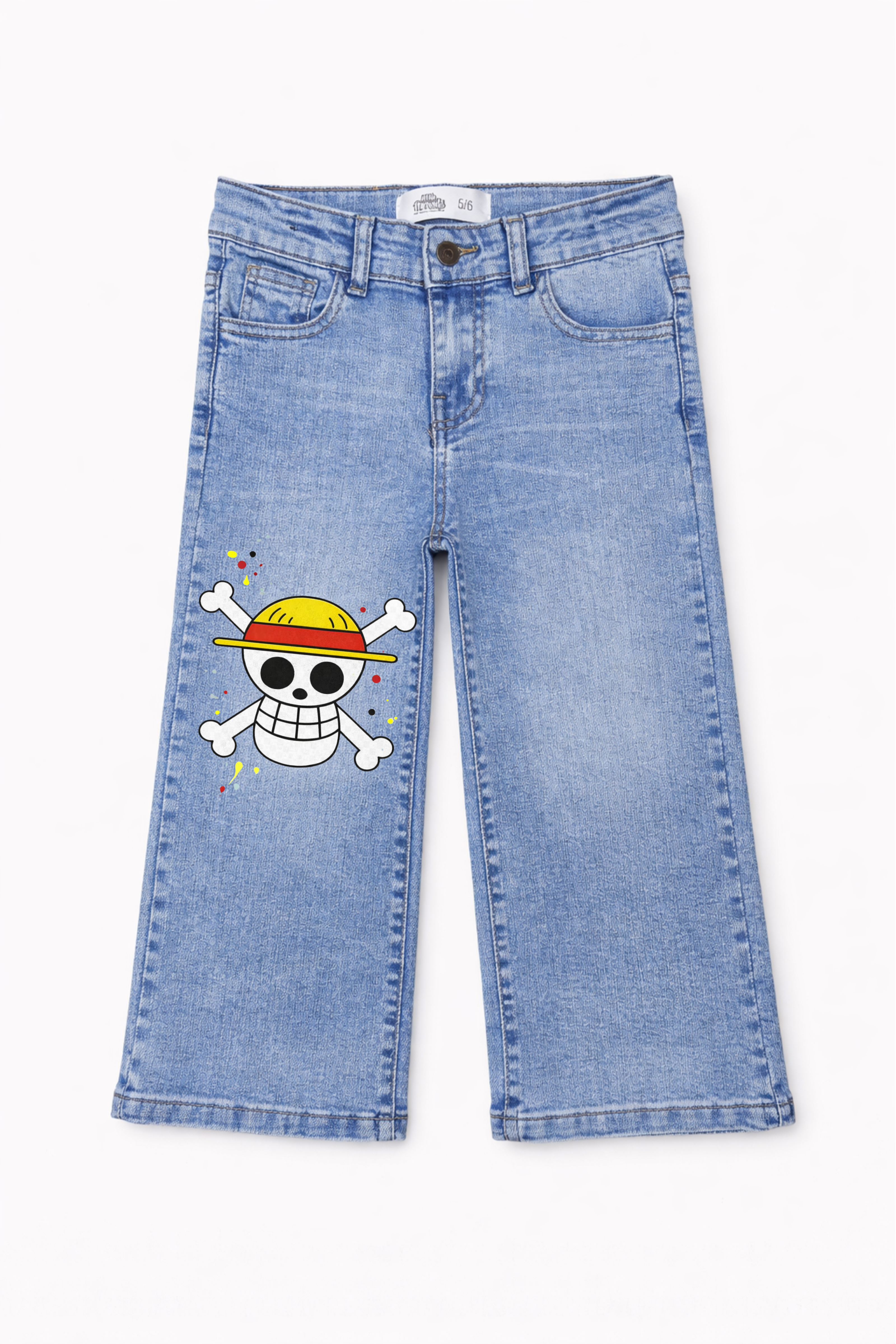 Straw Hat Skull Denim Jeans