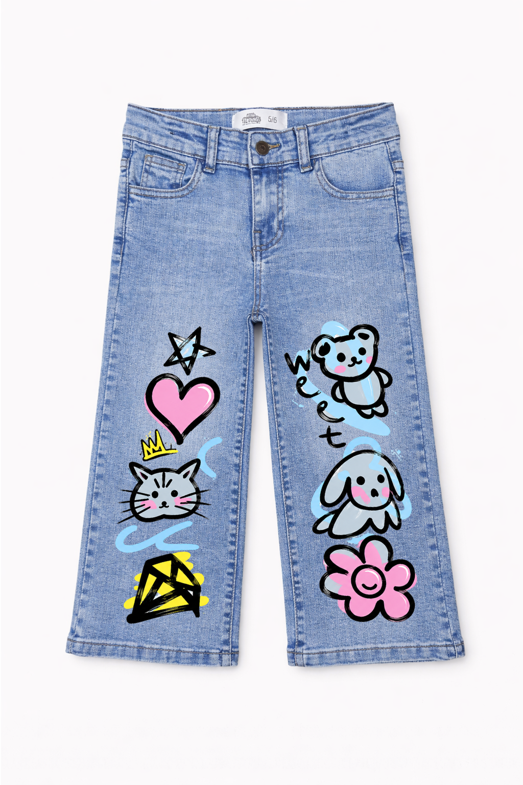 Sweet Doodle Friends Wide Leg Jeans