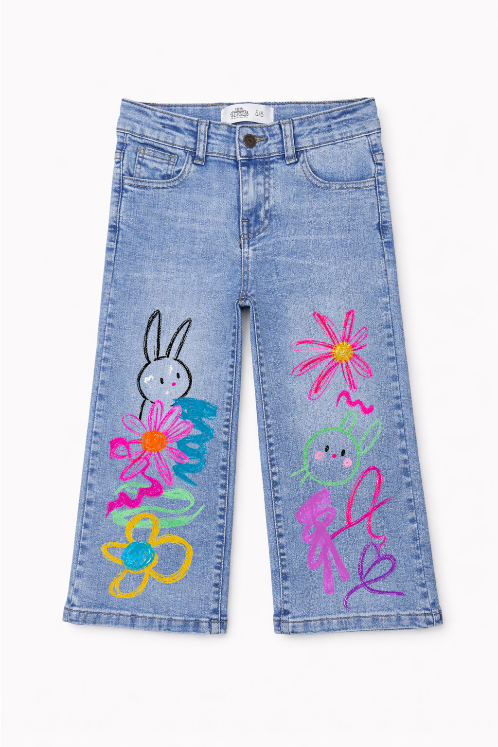 Doodle Bunny Bloom Graphic Wide Leg Jeans