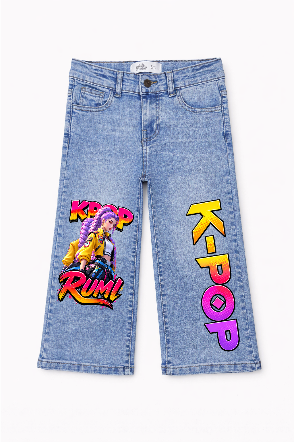 Rumi K-Pop Graphic Wide Leg Jeans