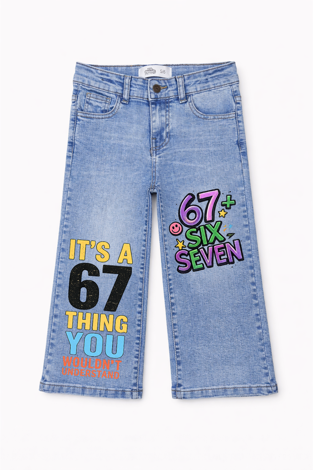 67 Vibes Wide Leg Printed Jeans for Kids