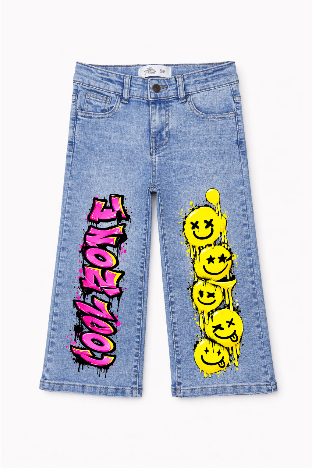 Graffiti Good Vibes Smiley Graphic Jeans