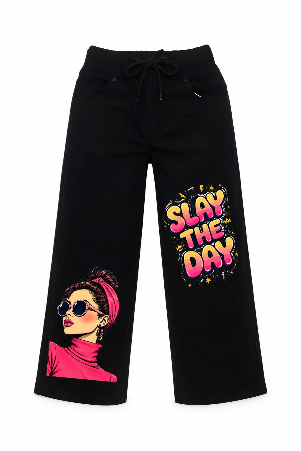 Slay Queen Graphic Wide Leg Jeans