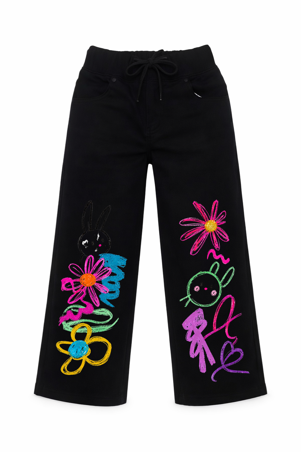 Doodle Bunny Bloom Graphic Wide Leg Jeans