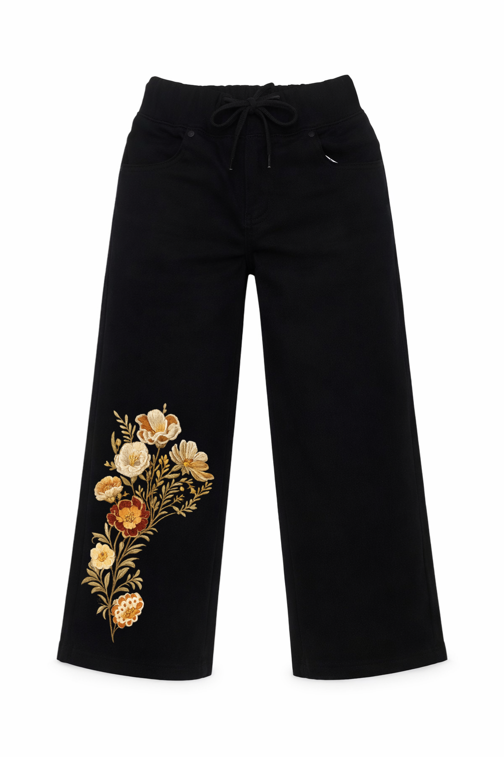 Golden Bloom Wide Leg Printed Jeans