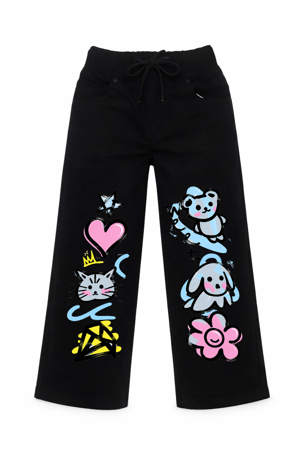 Sweet Doodle Friends Wide Leg Jeans