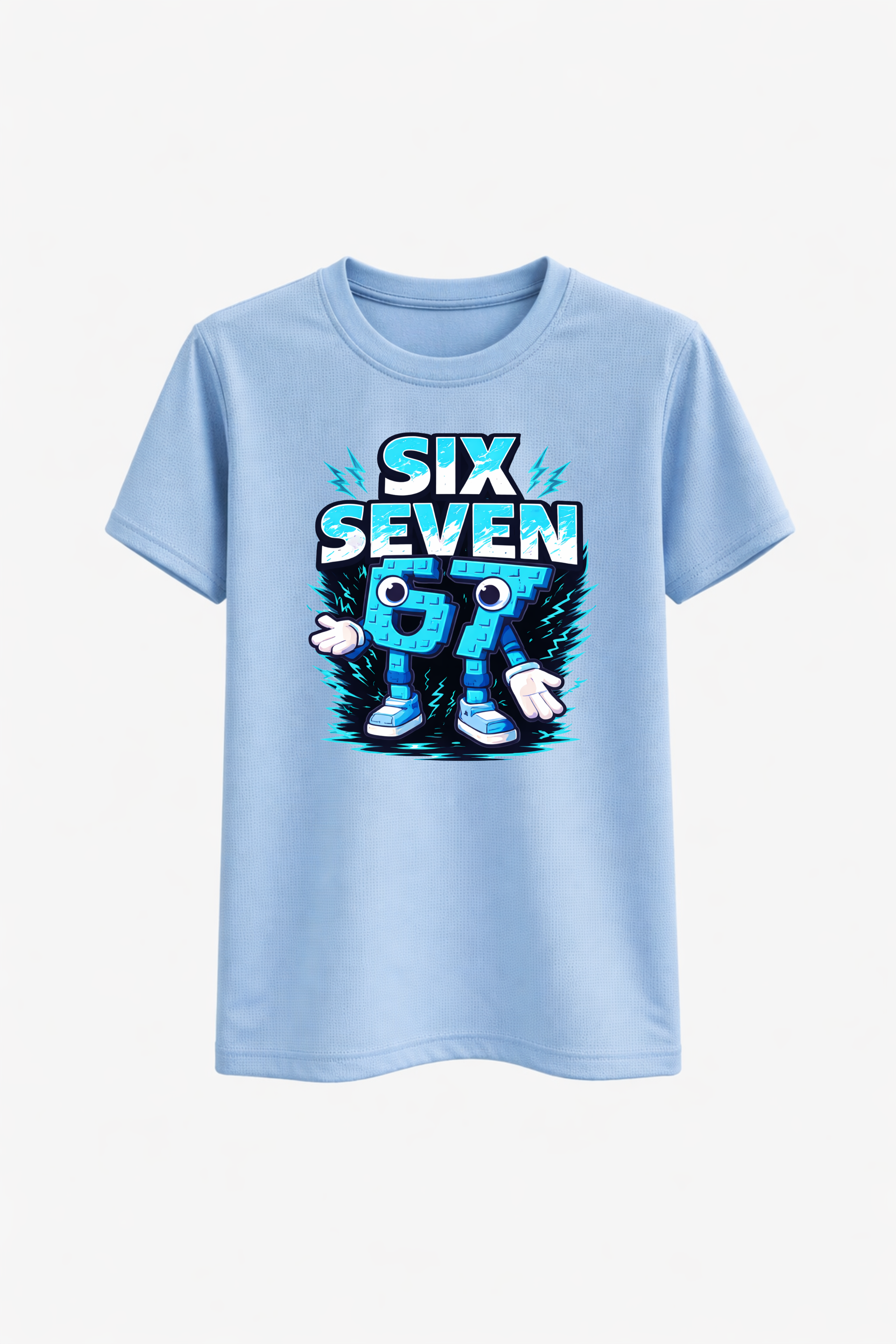 Light blue t-shirt with a graphic design on a white background