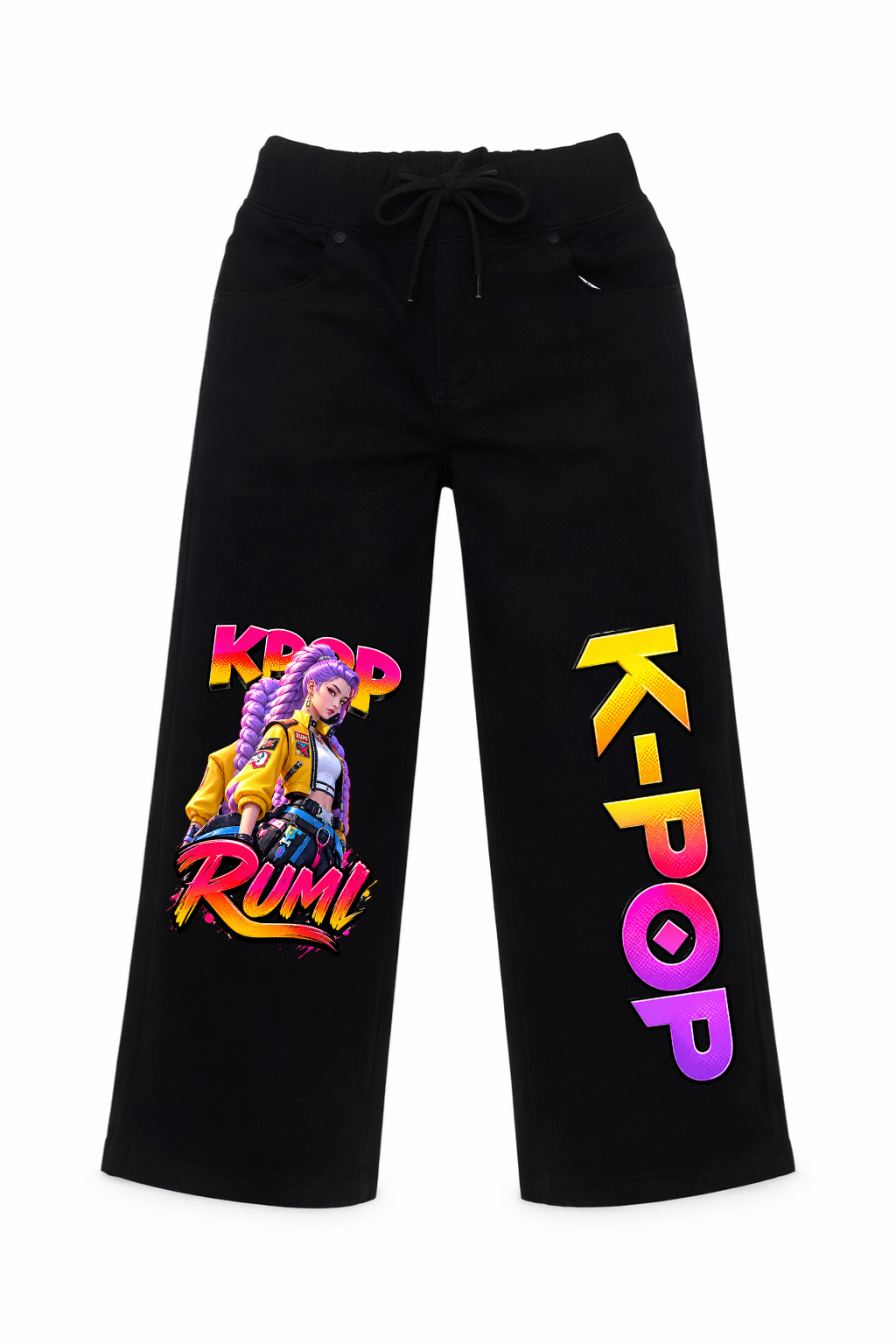 Rumi K-Pop Graphic Wide Leg Jeans