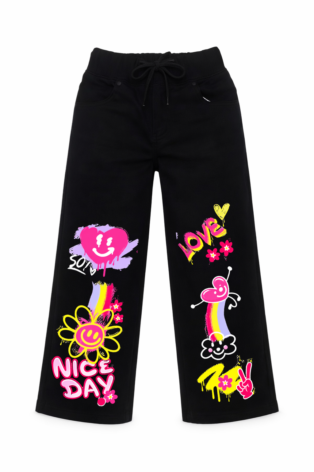 Good Vibes Graphic Wide Leg Jeans
