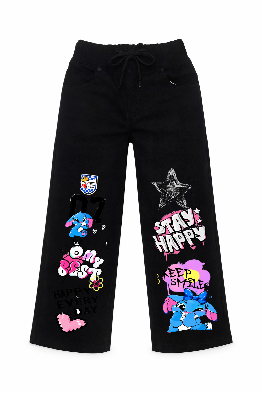 Happy Vibes Graphic Wide Leg Jeans