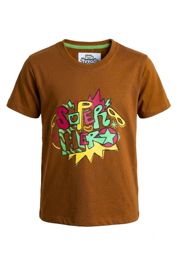 Boys Super Hero Vibe Brown Tee