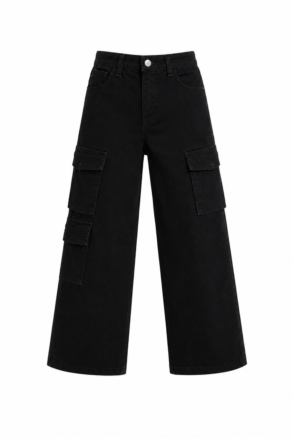 Black Bellow Pockets Wide Leg Jeans