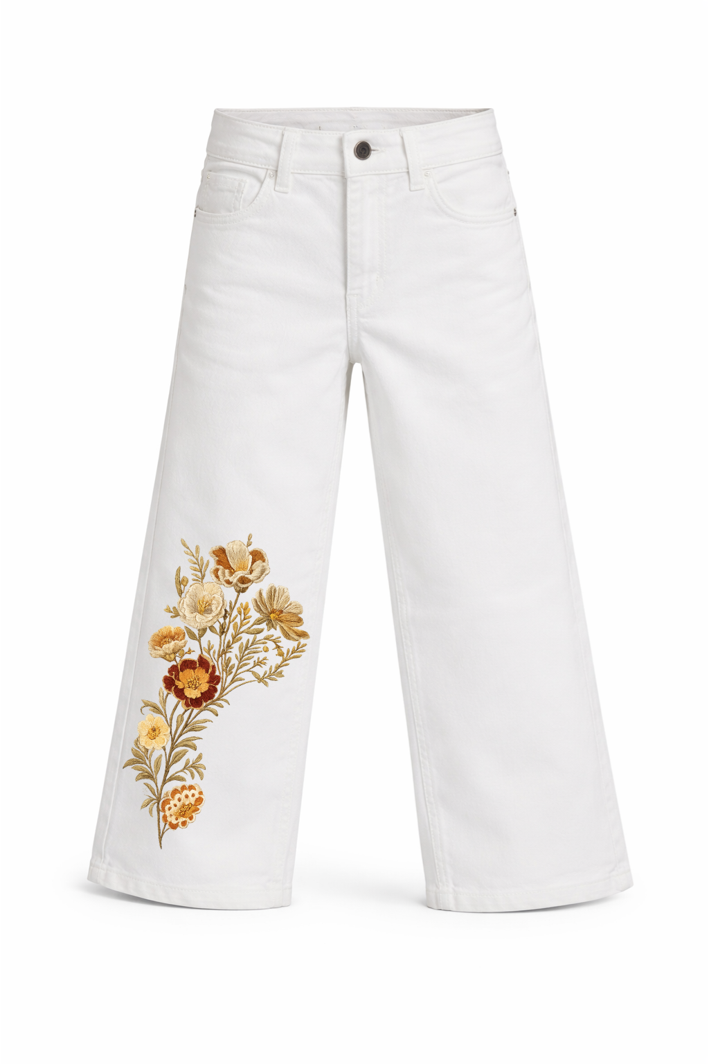 Golden Bloom Wide Leg Printed Jeans