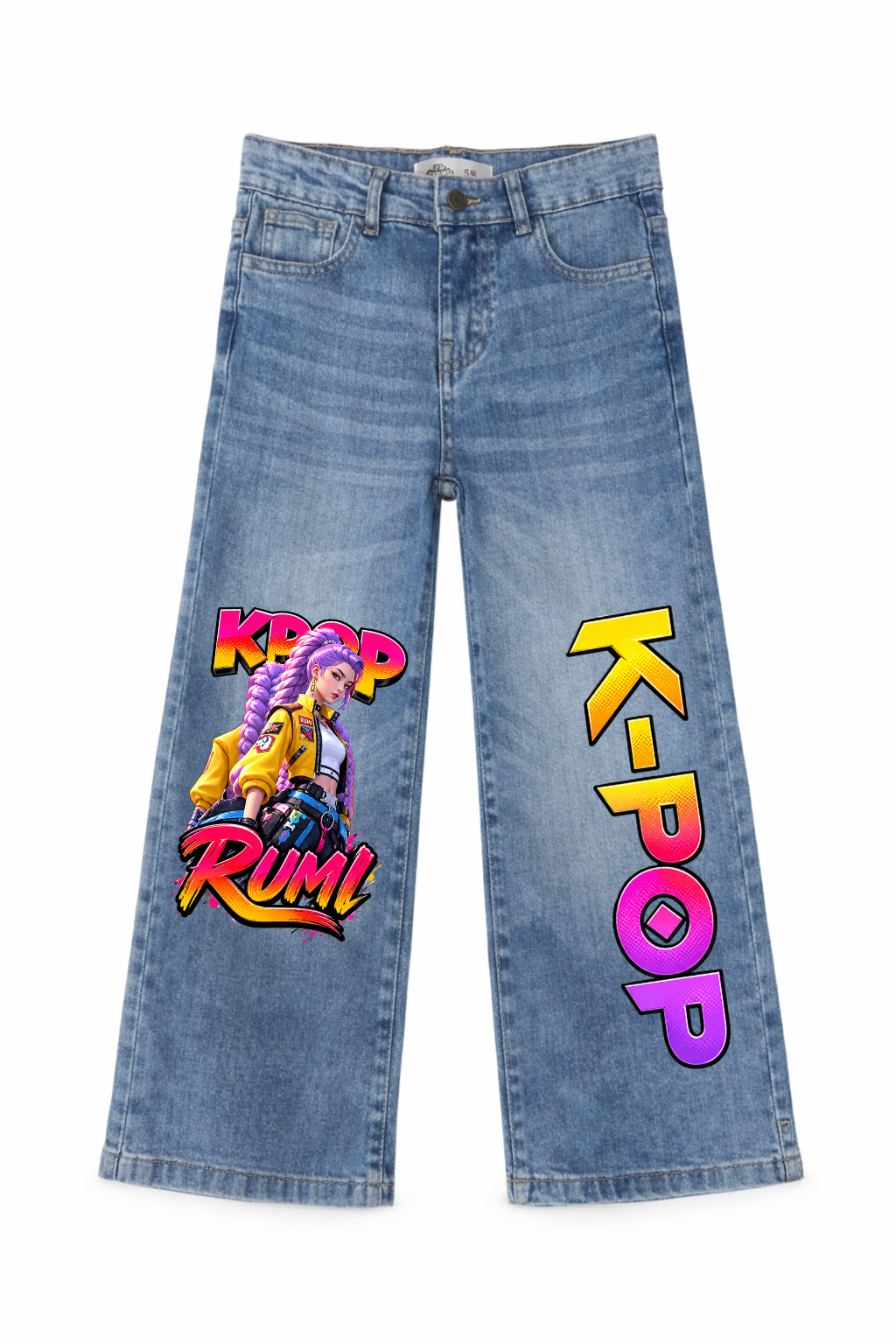 Rumi K-Pop Graphic Wide Leg Jeans
