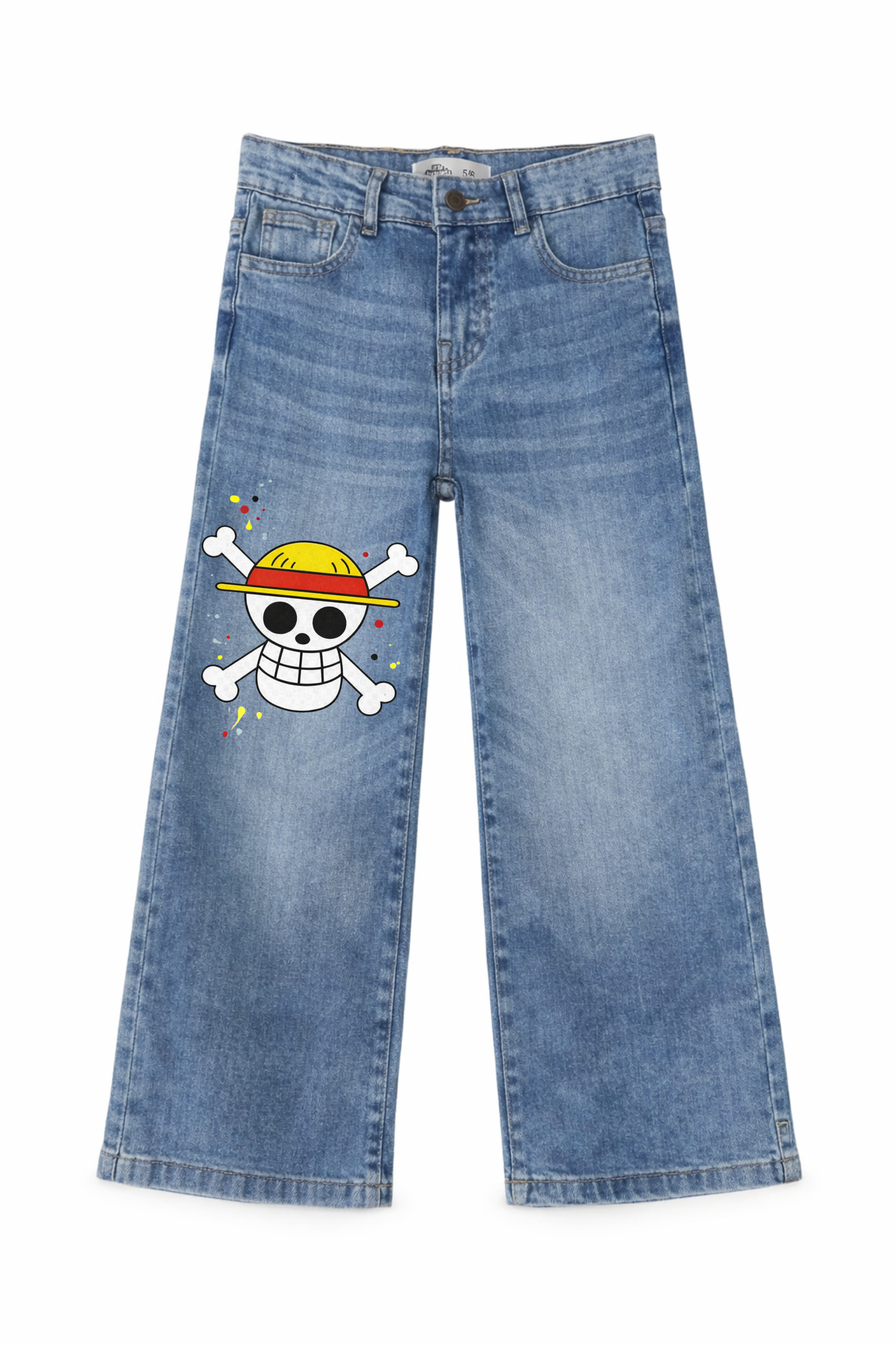 Straw Hat Skull Denim Jeans