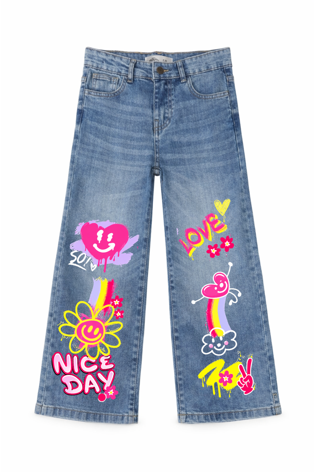 Good Vibes Graphic Wide Leg Jeans
