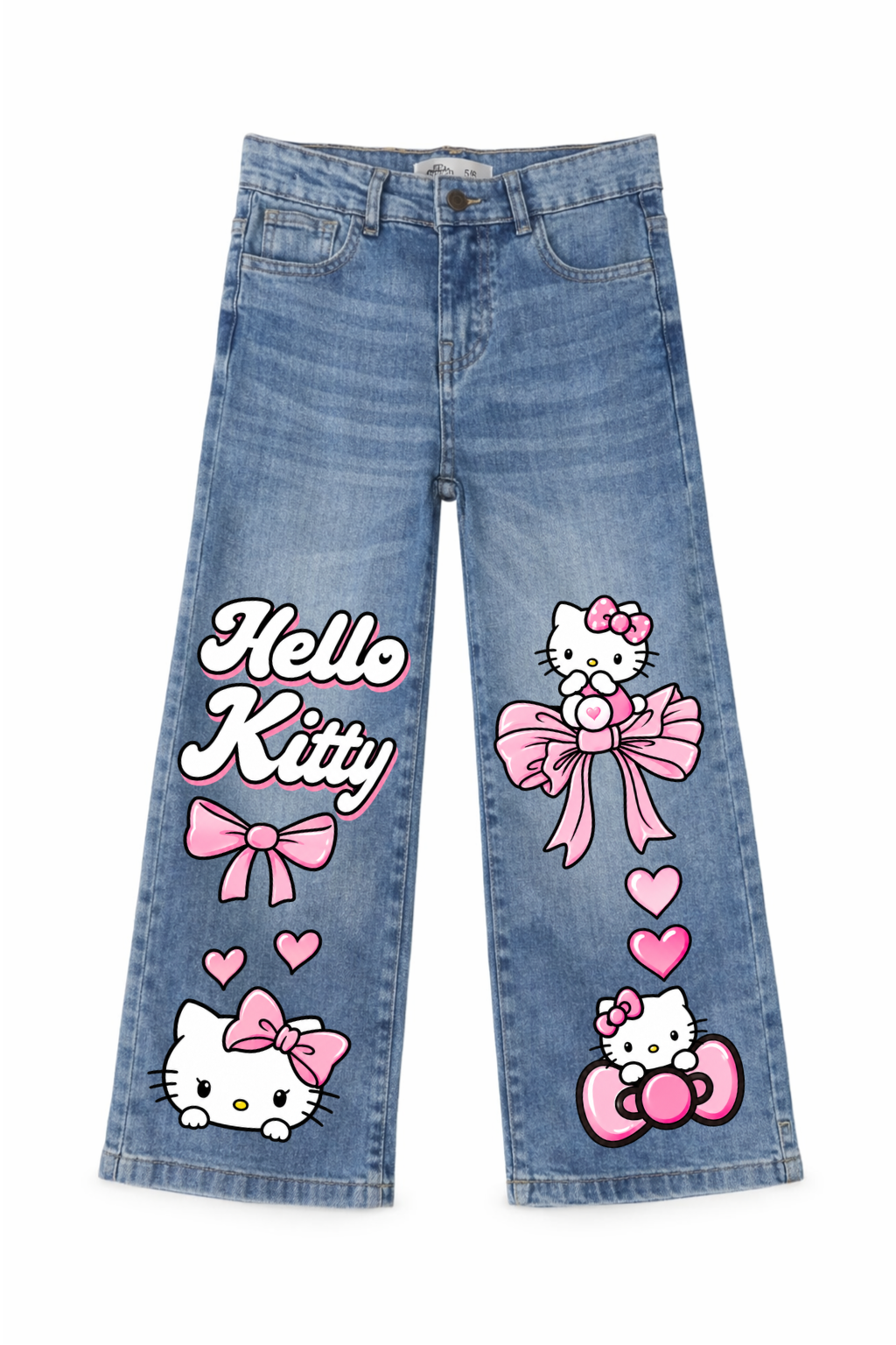 Kitty Bows Graphic Wide Leg Jeans