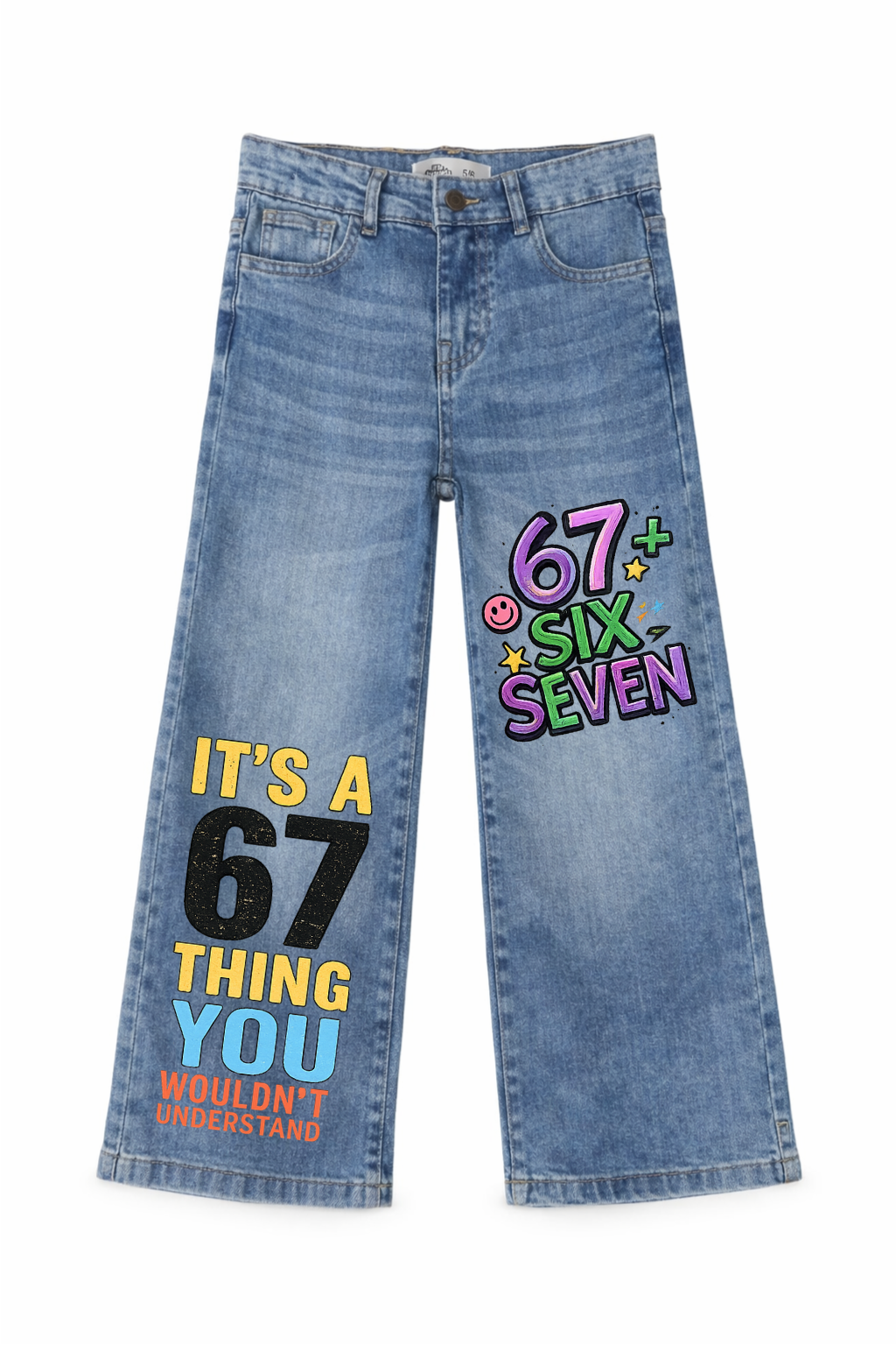 67 Vibes Wide Leg Printed Jeans for Kids