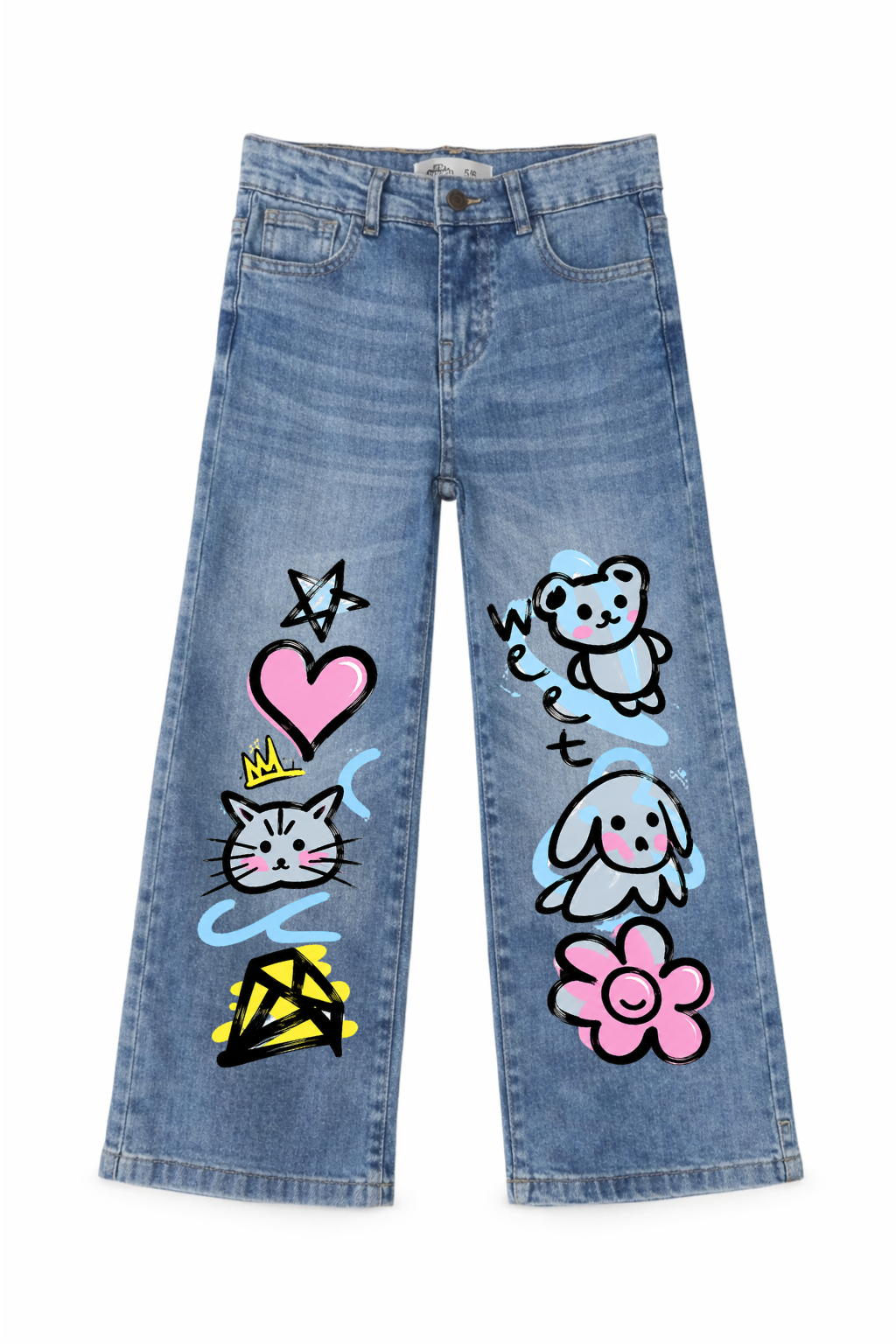 Sweet Doodle Friends Wide Leg Jeans
