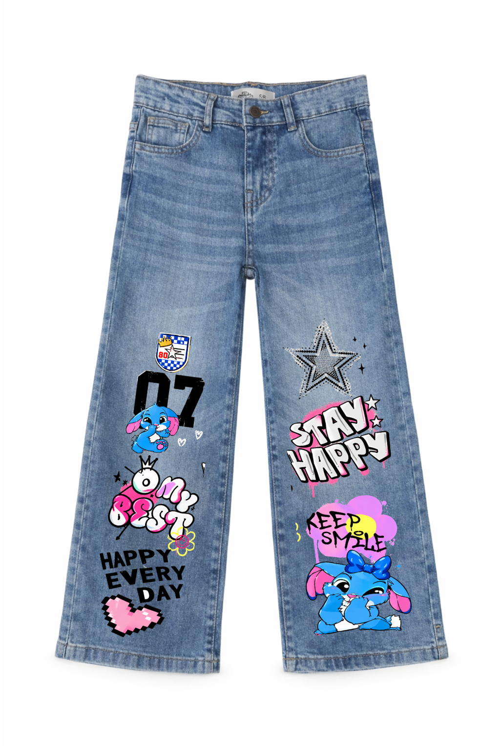 Happy Vibes Graphic Wide Leg Jeans