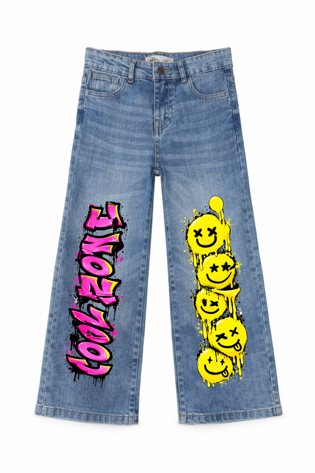 Graffiti Good Vibes Smiley Graphic Jeans