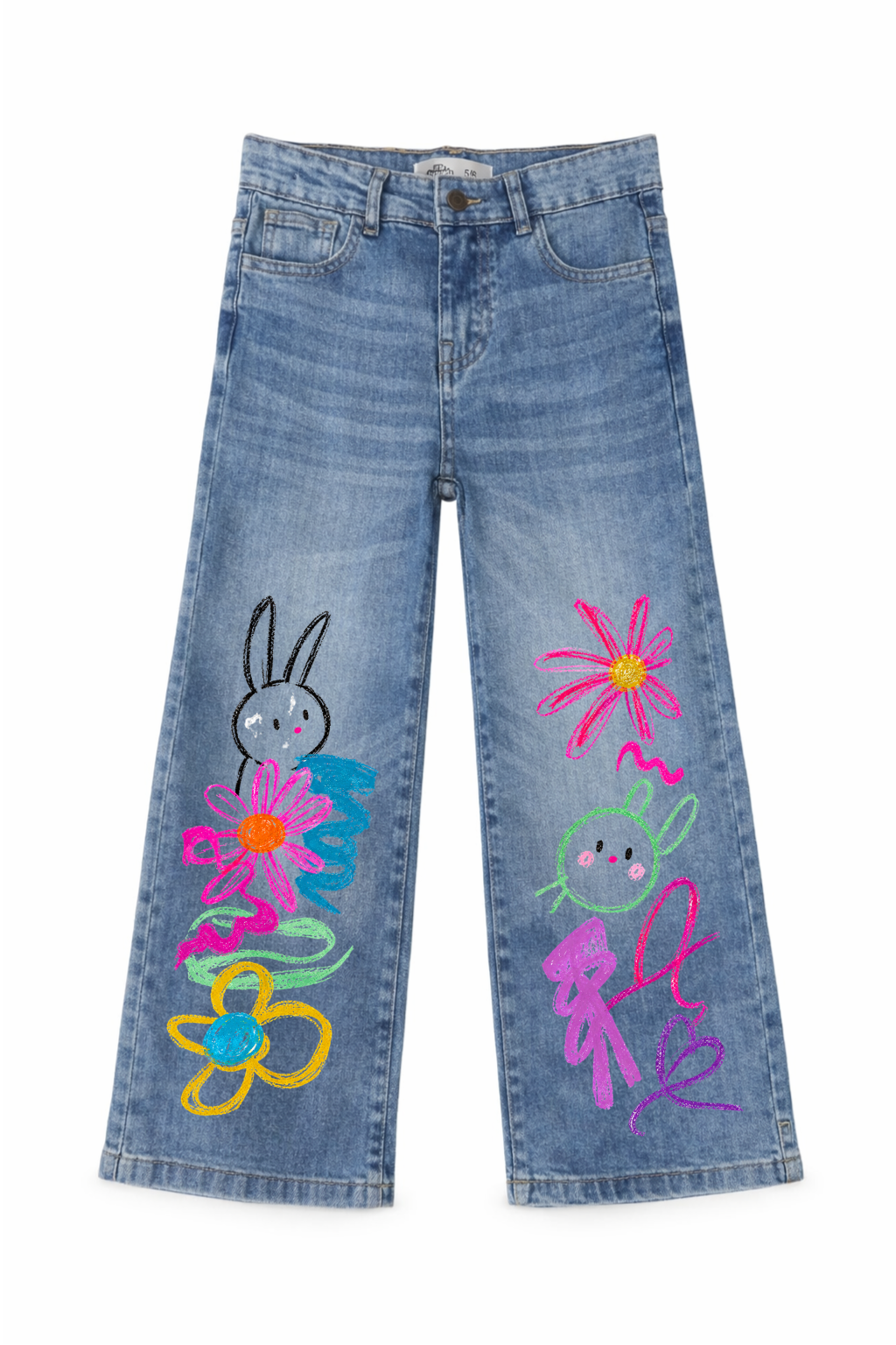Doodle Bunny Bloom Graphic Wide Leg Jeans