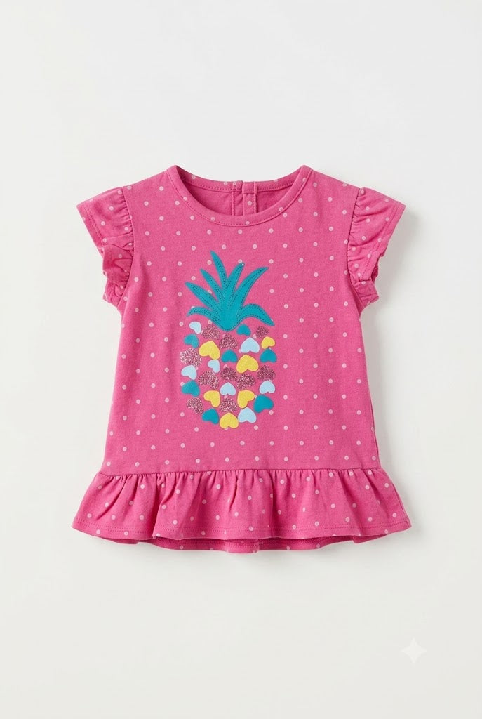 Pineapple Pink Tshirt Girls Size 0-3 Months Size – product view