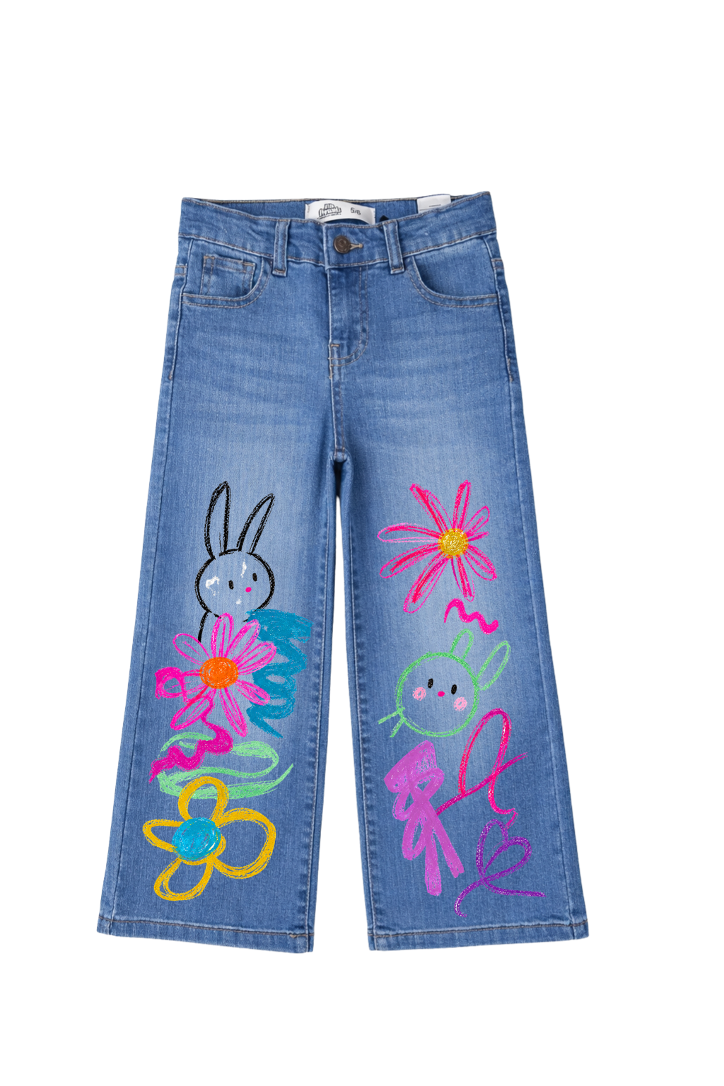 Doodle Bunny Bloom Graphic Wide Leg Jeans