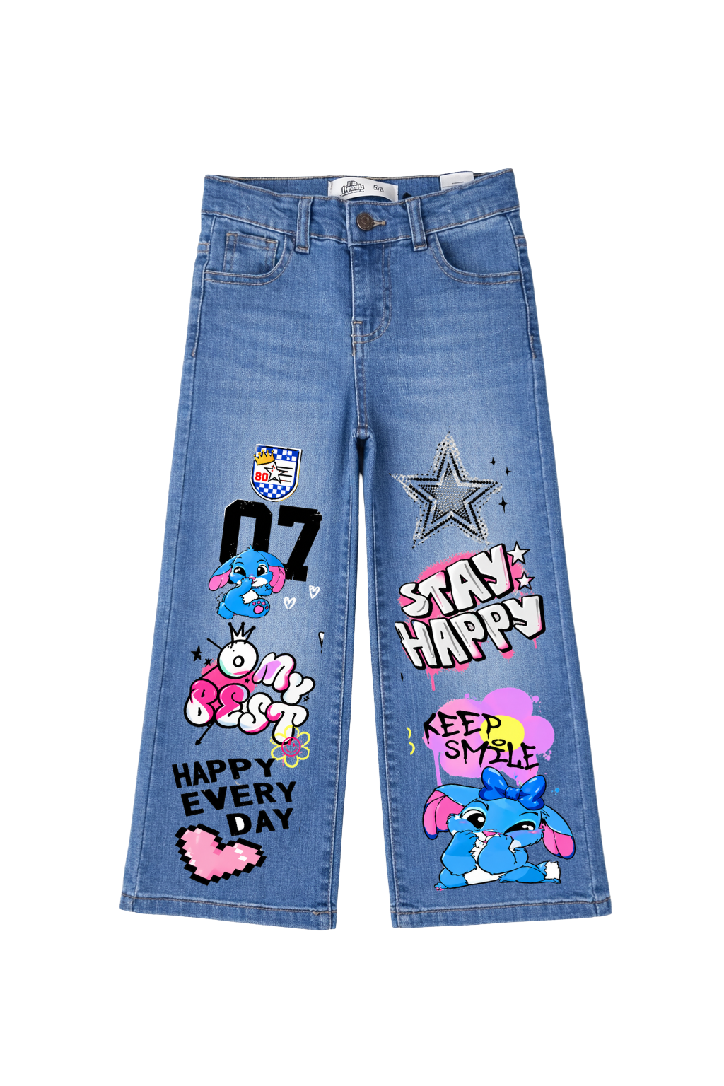 Happy Vibes Graphic Wide Leg Jeans