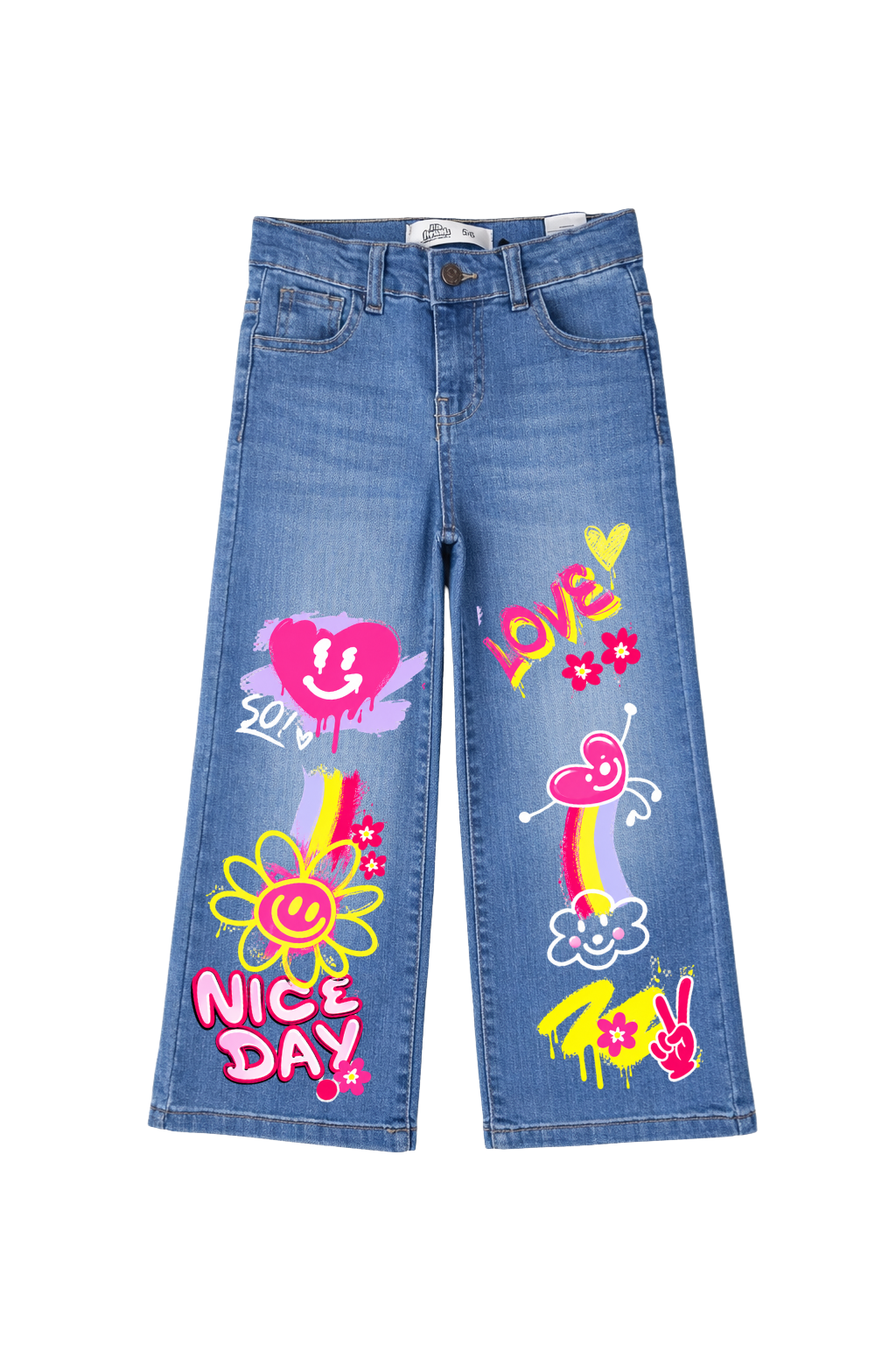 Good Vibes Graphic Wide Leg Jeans