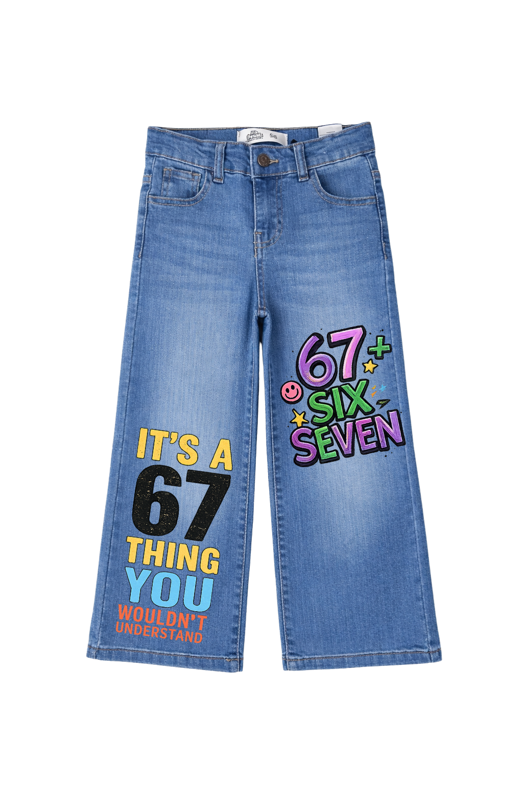 67 Vibes Wide Leg Printed Jeans for Kids