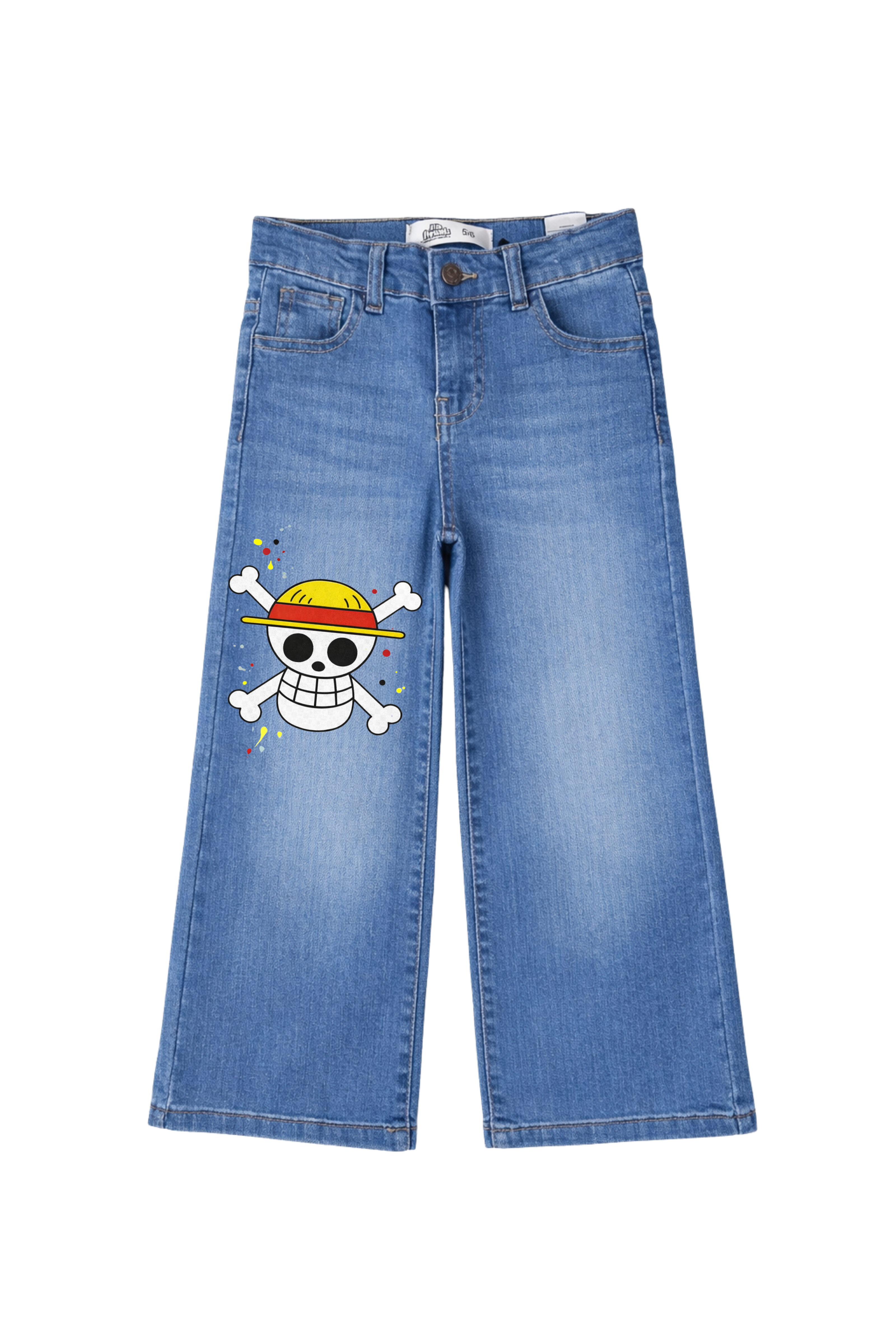 Straw Hat Skull Denim Jeans
