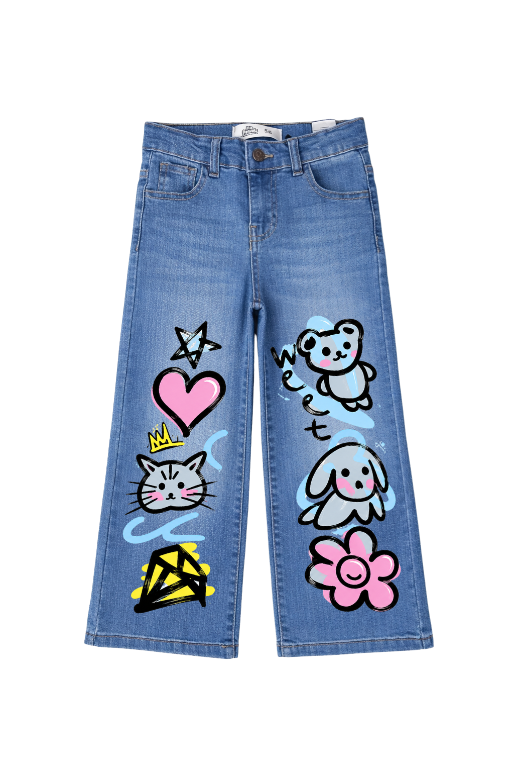 Sweet Doodle Friends Wide Leg Jeans