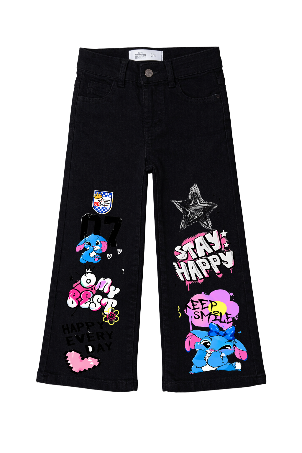 Happy Vibes Graphic Wide Leg Jeans