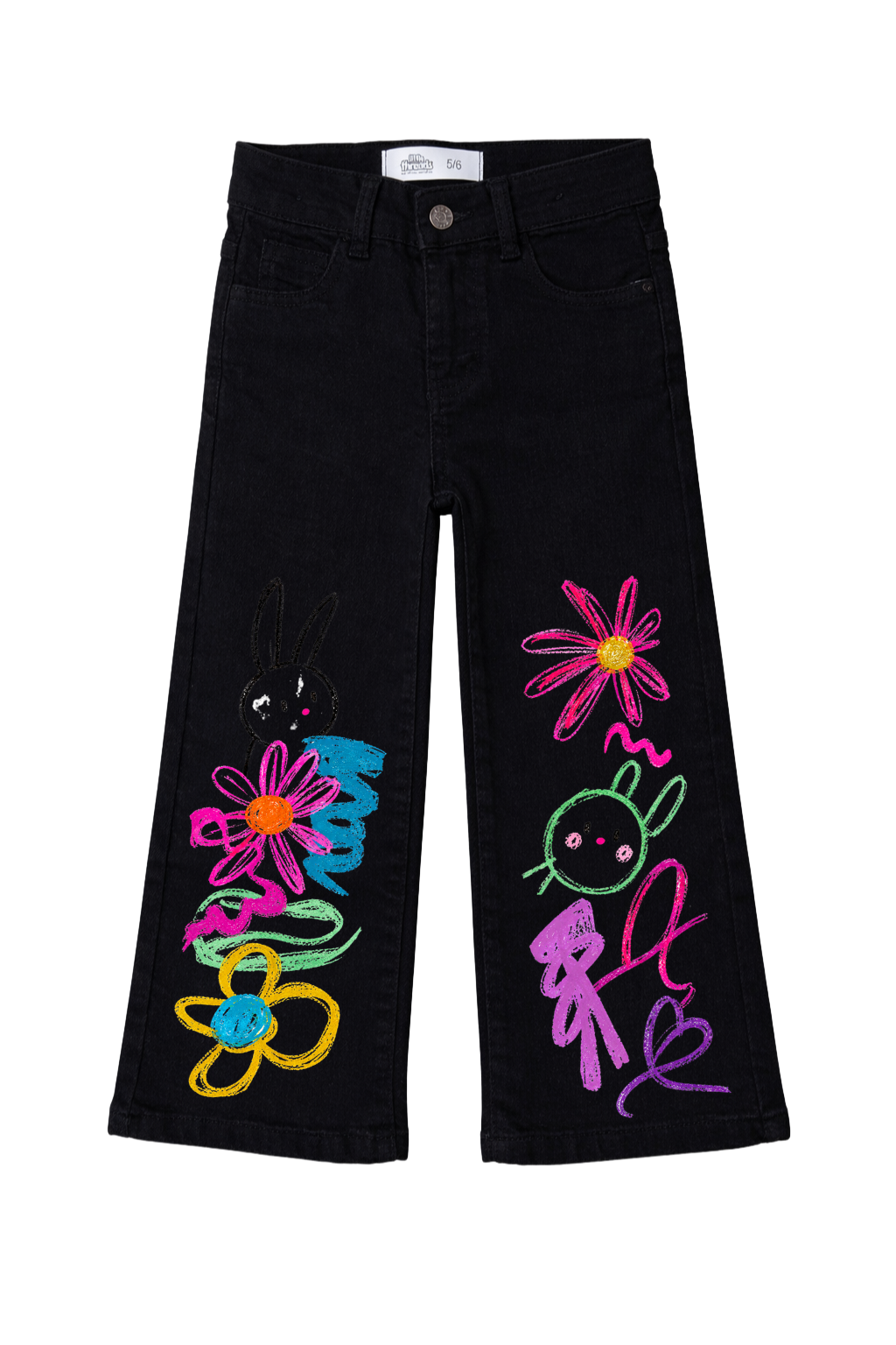 Doodle Bunny Bloom Graphic Wide Leg Jeans