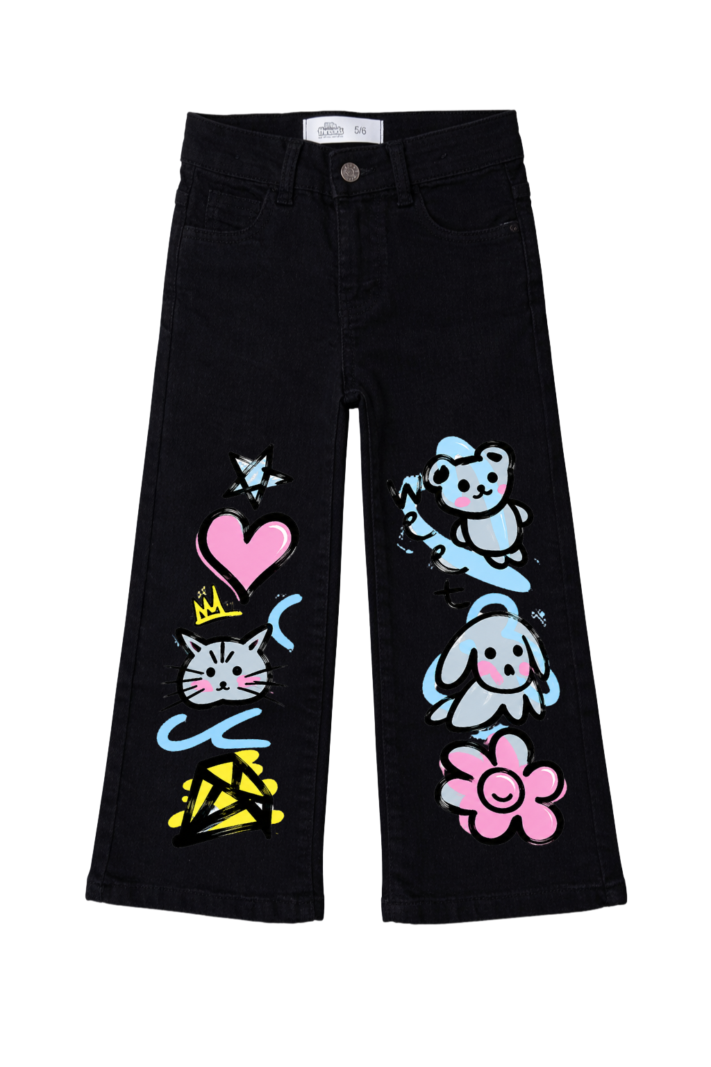 Sweet Doodle Friends Wide Leg Jeans