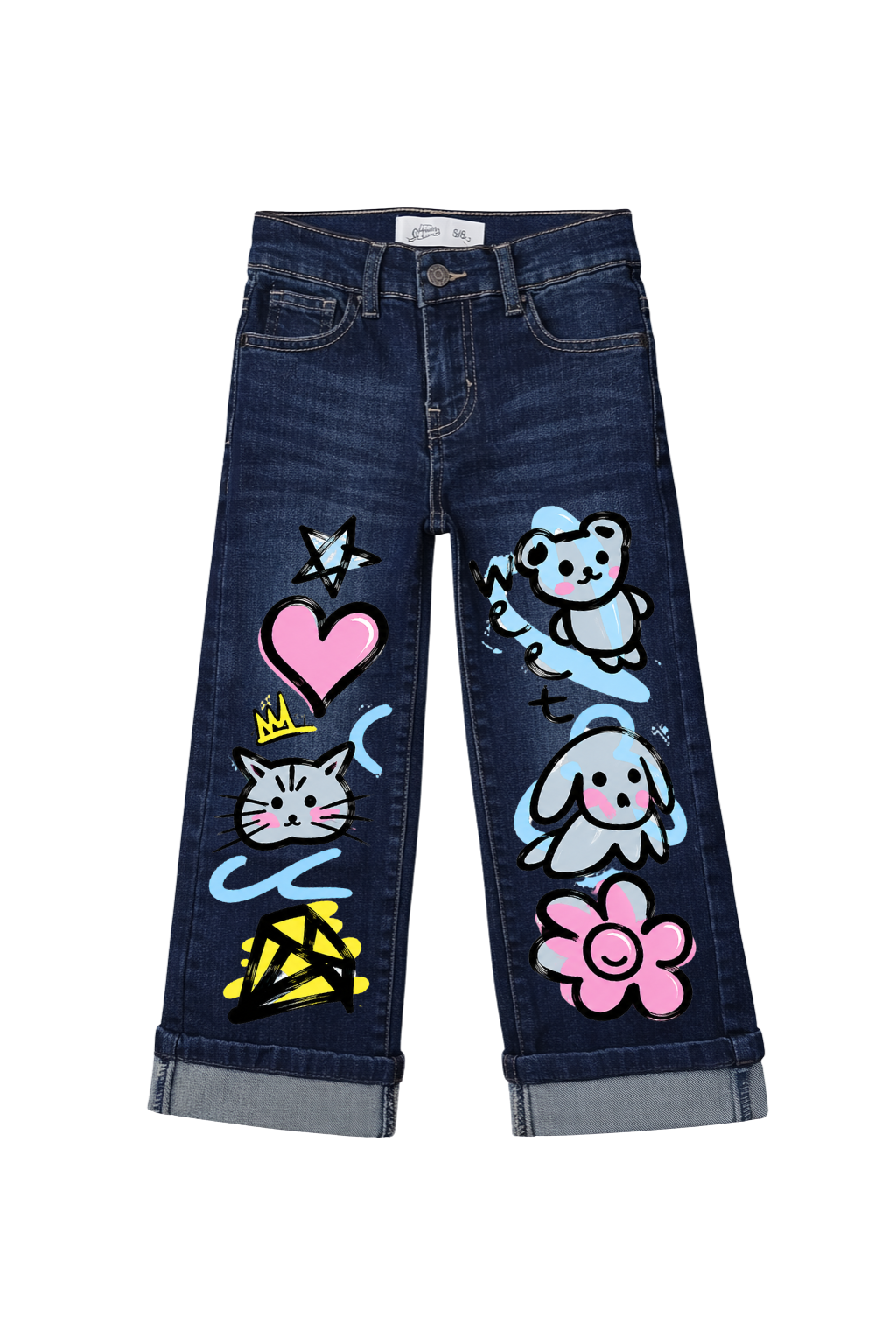 Sweet Doodle Friends Wide Leg Jeans