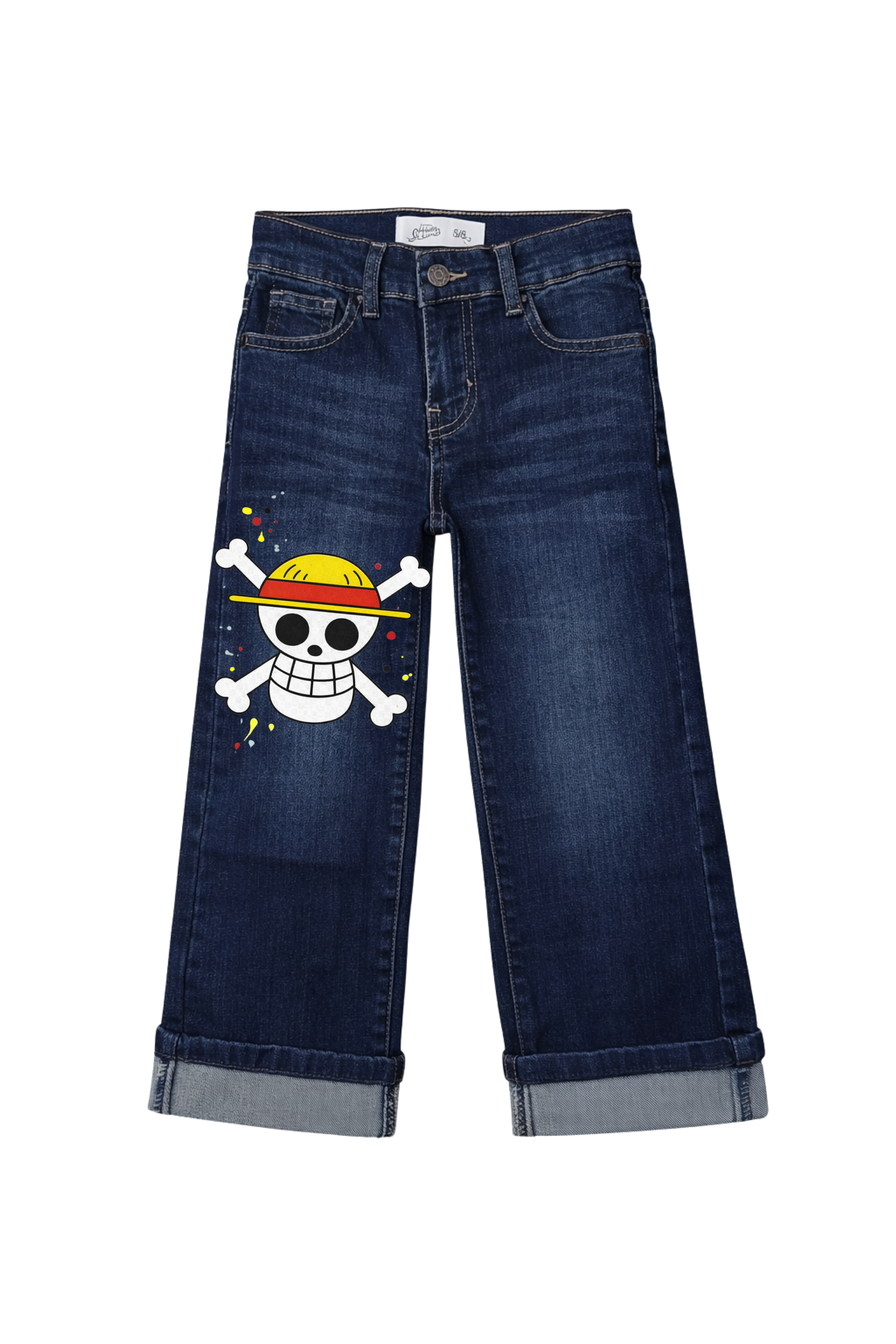 Straw Hat Skull Denim Jeans
