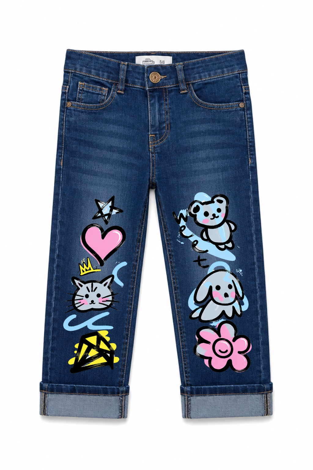 Sweet Doodle Friends Wide Leg Jeans