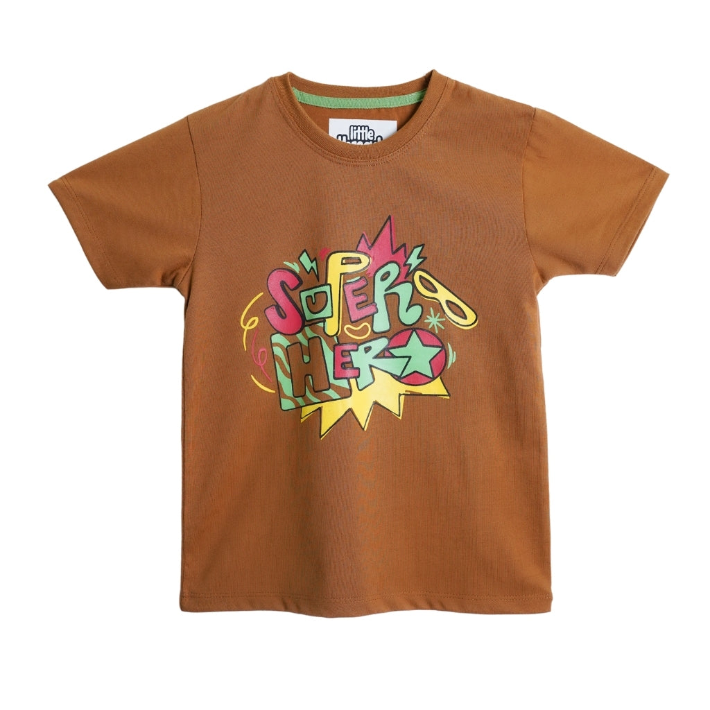 Boys Super Hero Vibe Brown Tee
