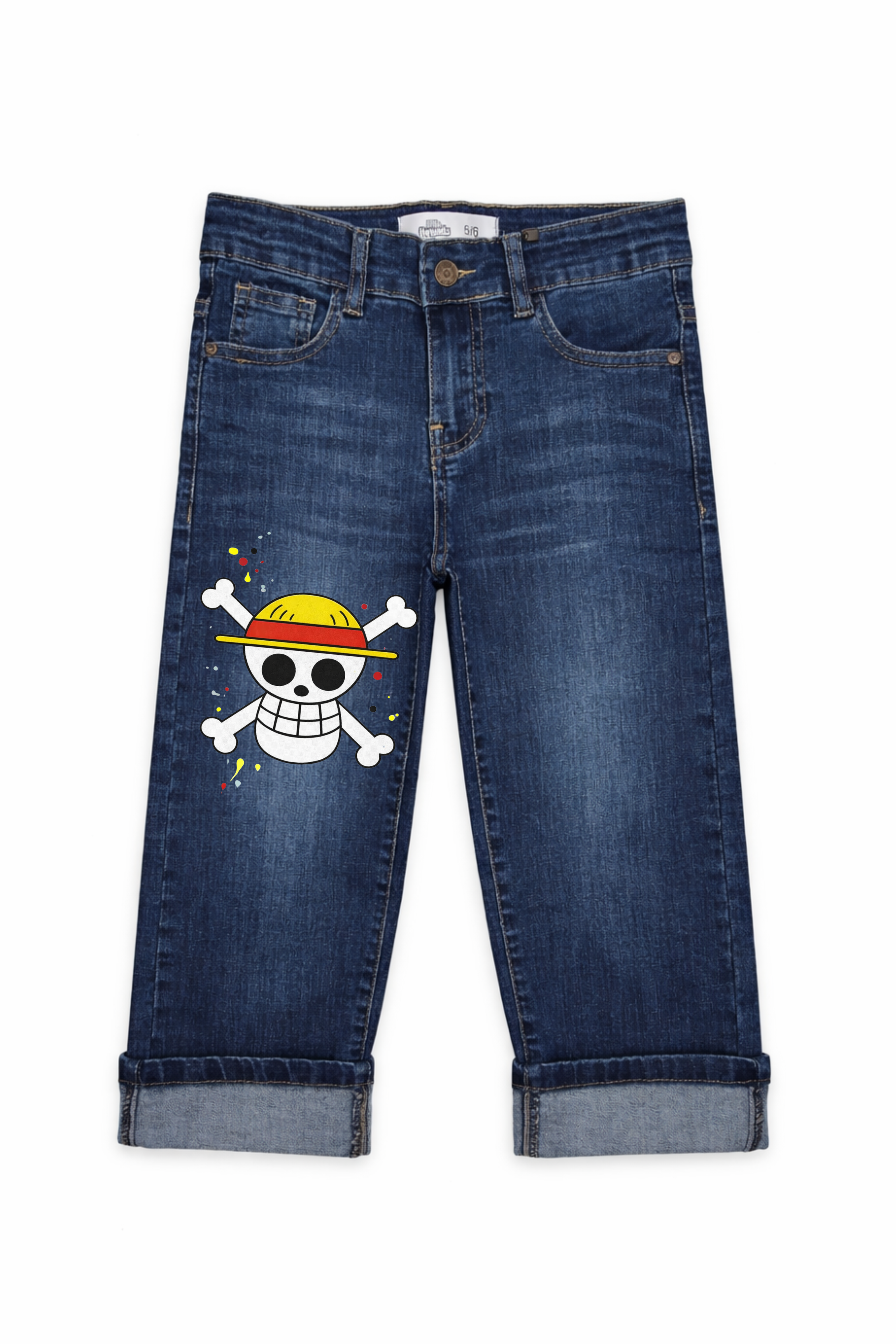 Straw Hat Skull Denim Jeans