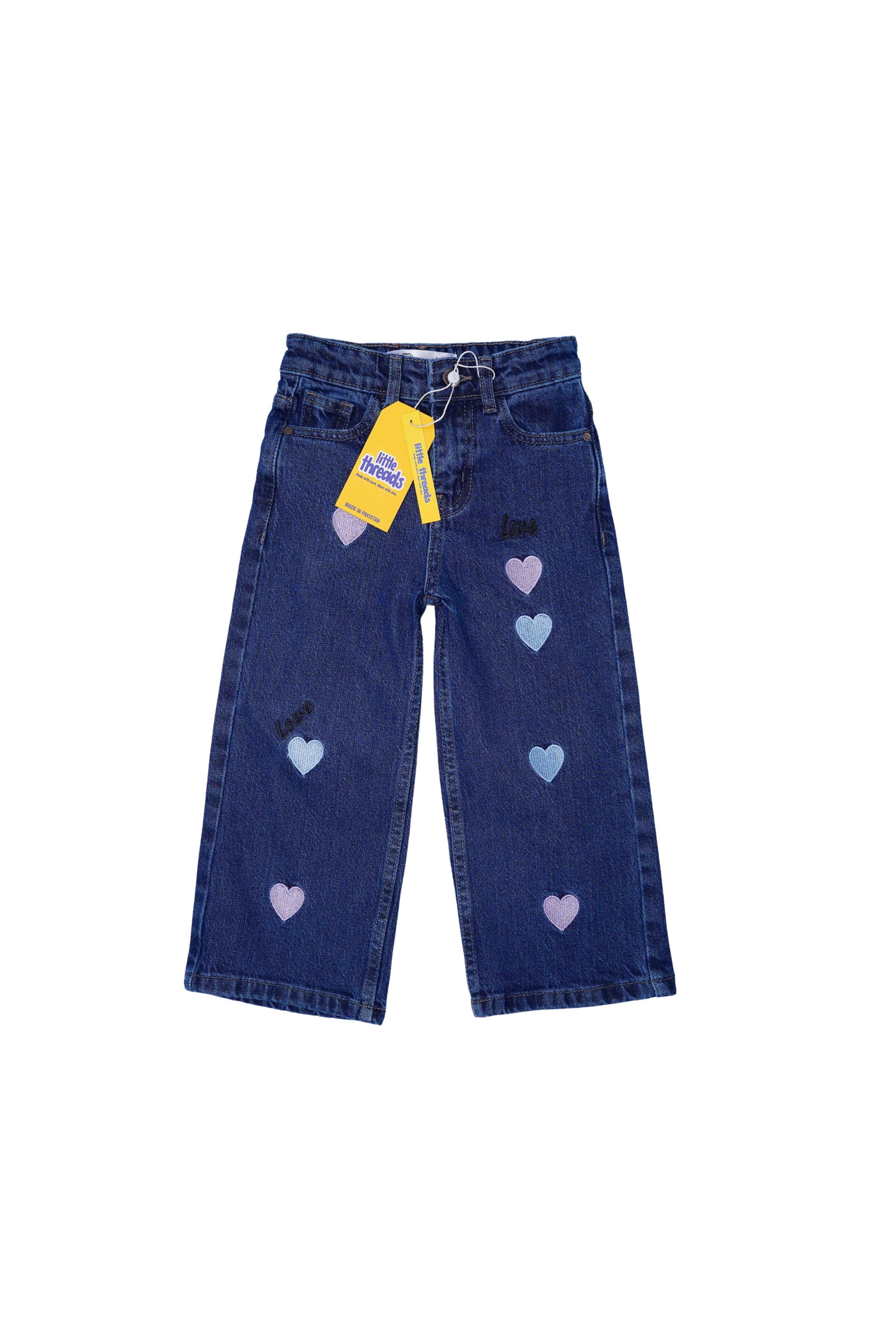 Girls' Embellished Dark Blue Flared Jeans – Playful & Fashionable - Little Threads