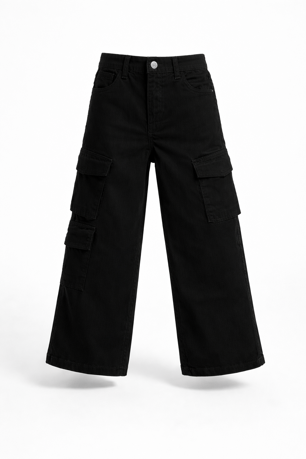 Black Bellow Pockets Wide Leg Jeans