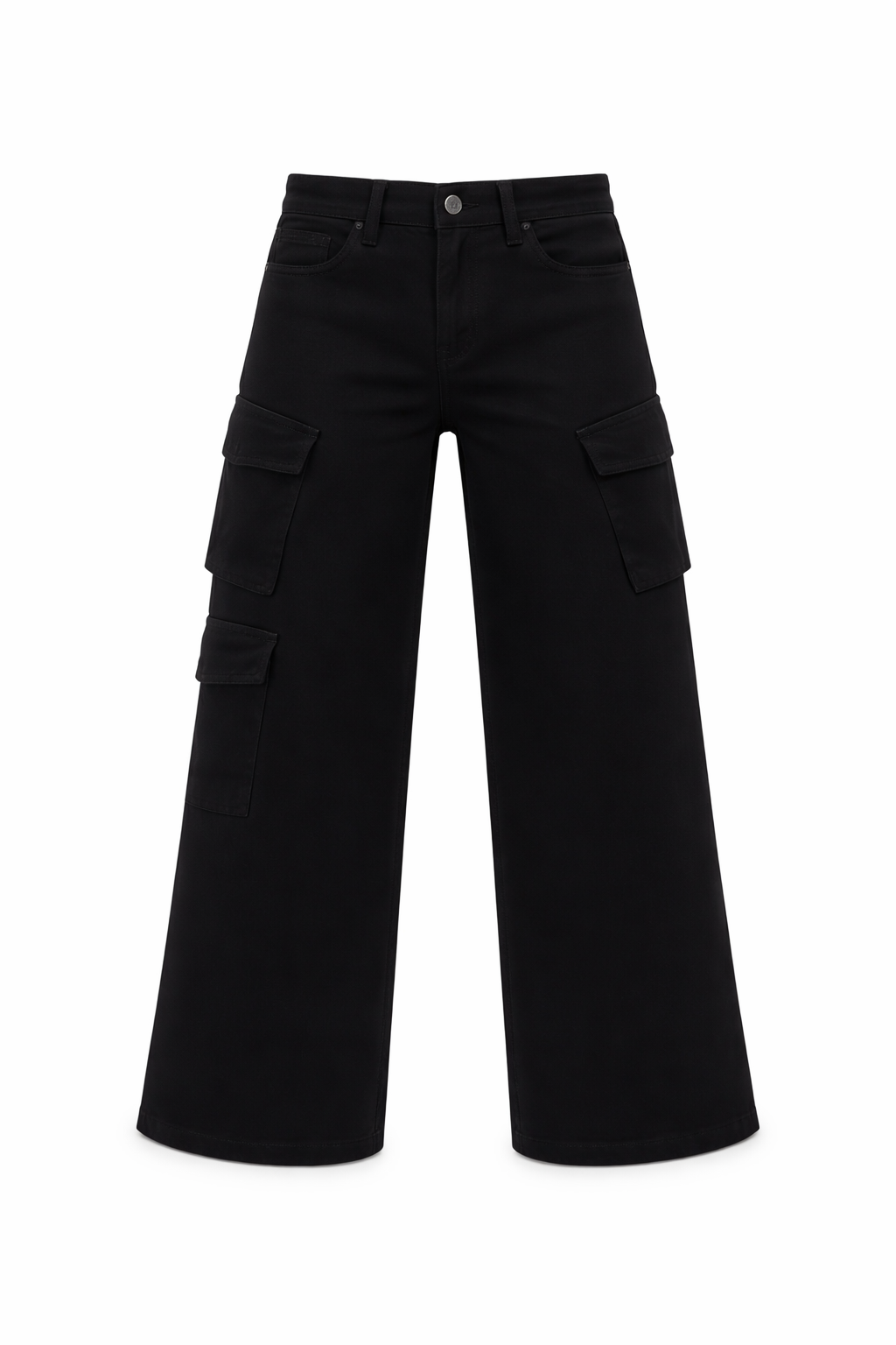 Black cargo pants on a white background