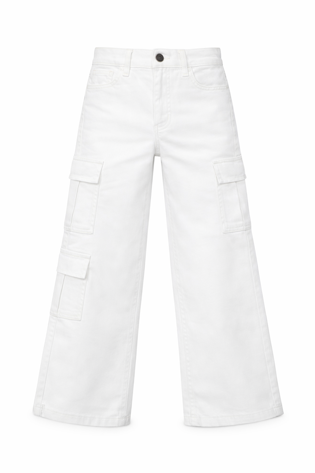 White cargo pants on a white background