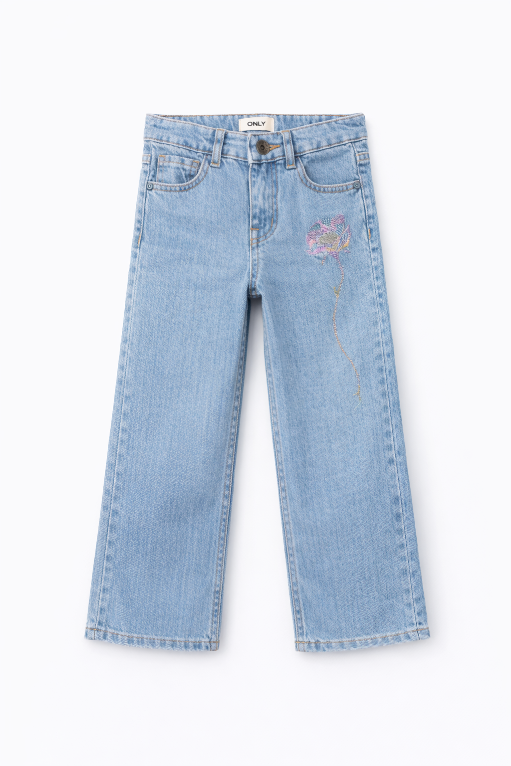 Light Blue Flower Wide Leg Jeans