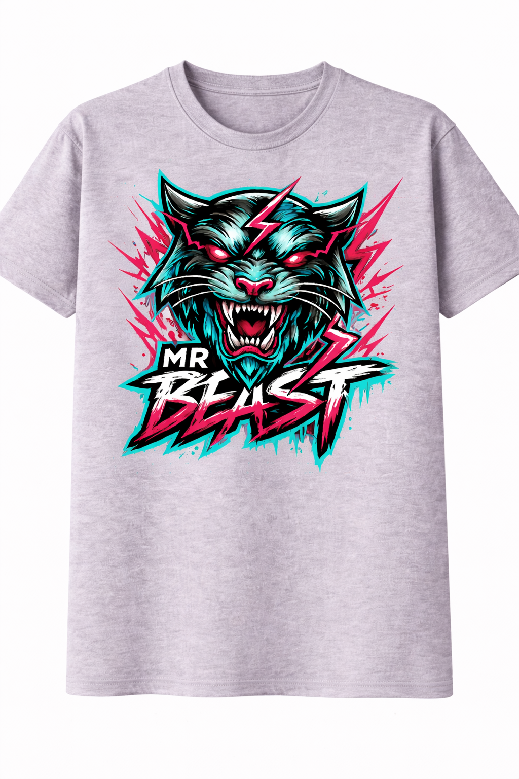 Gray t-shirt with a graphic of a beast and 'MR BEAST' text on a white background
