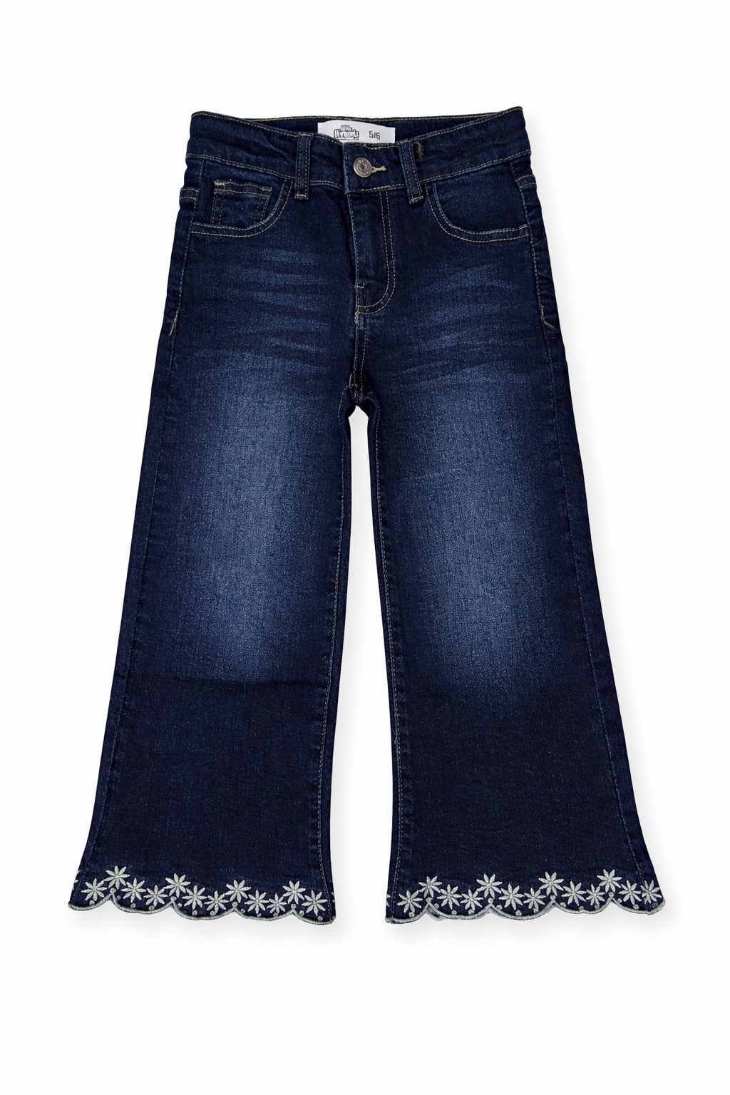Bottom Embroidered Wide Leg Jeans