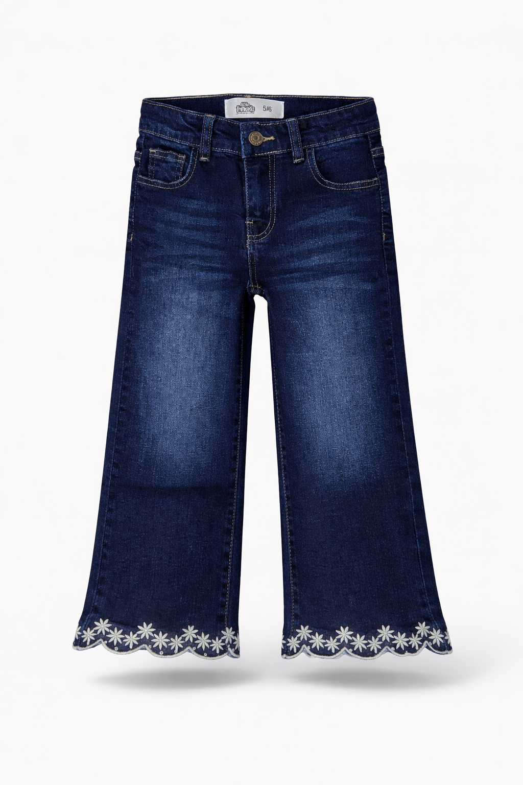 Bottom Embroidered Wide Leg Jeans